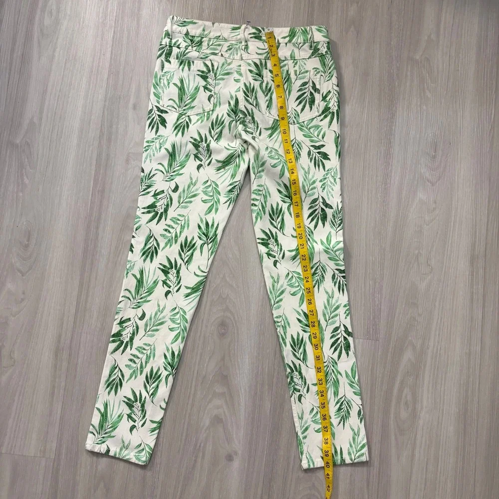 J McLaughlin Pants Women White Green Leaf Print Pant Straight Leg Casual Size 10 - Picture 9 of 15